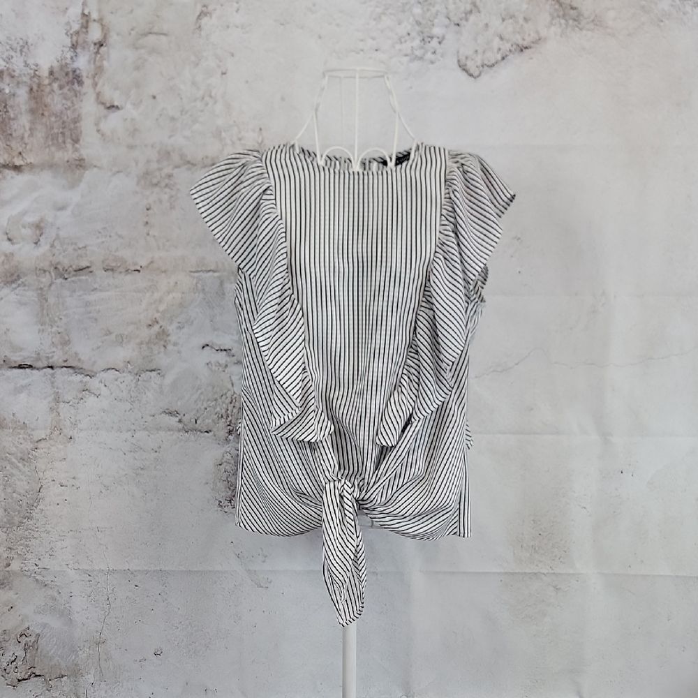Zac and Rachel Striped Ruffle Sleeve Tie-knot Top Womens Size M